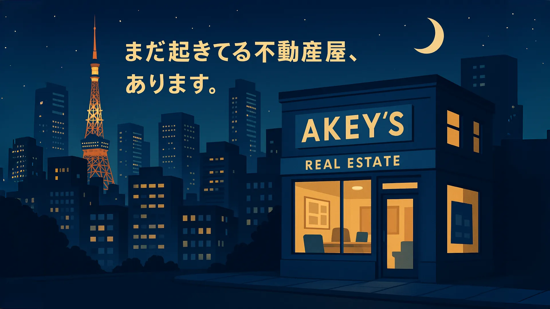 投稿についてもっと詳しく 【深夜も営業】東京で夜中にやってる不動産屋をお探しならエーキーズ！