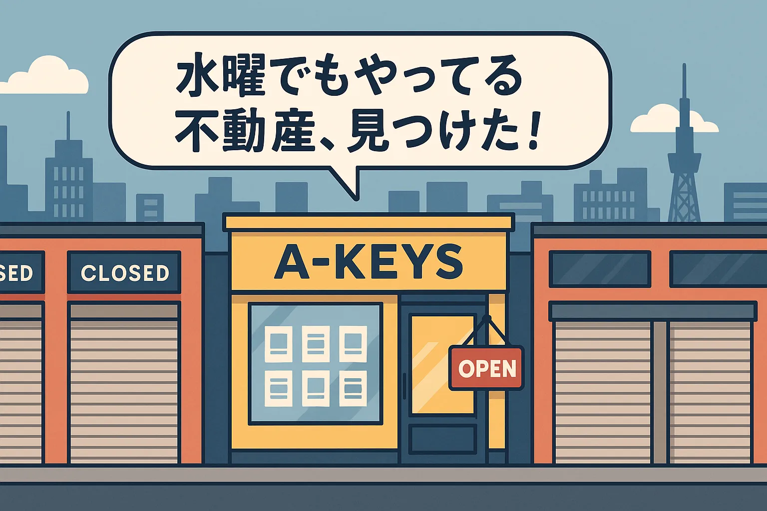 投稿についてもっと詳しく 【水曜やってる】東京で水曜にやってる不動産屋ならエーキーズが断然おすすめ！